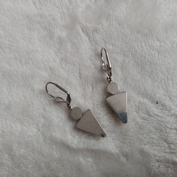 Silver Tone Geometric White & Blue Cats Eye Drop Earrings - Picture 3 of 3